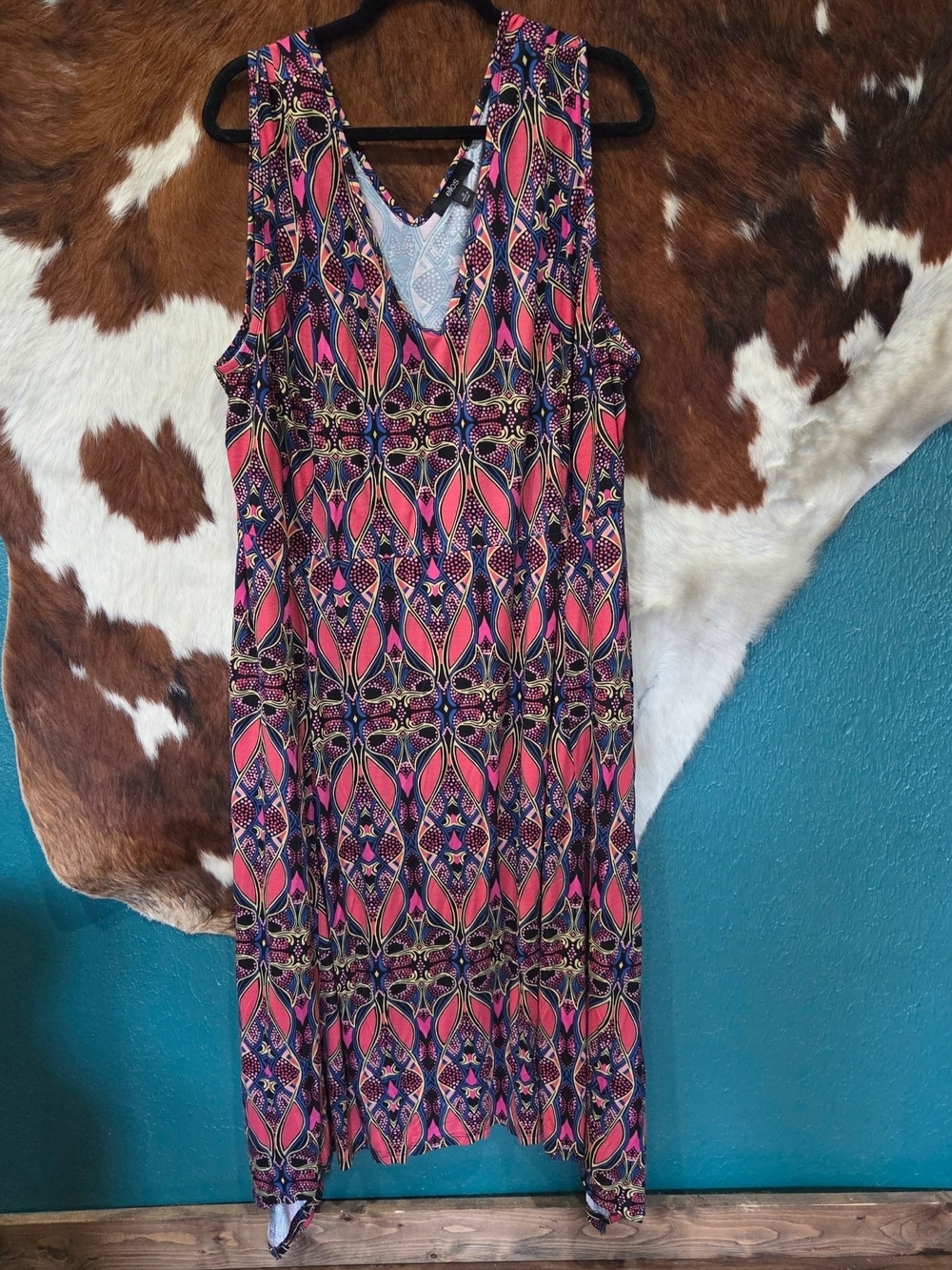 ellos Vibrant Pink and Navy Geometric Maxi Dress